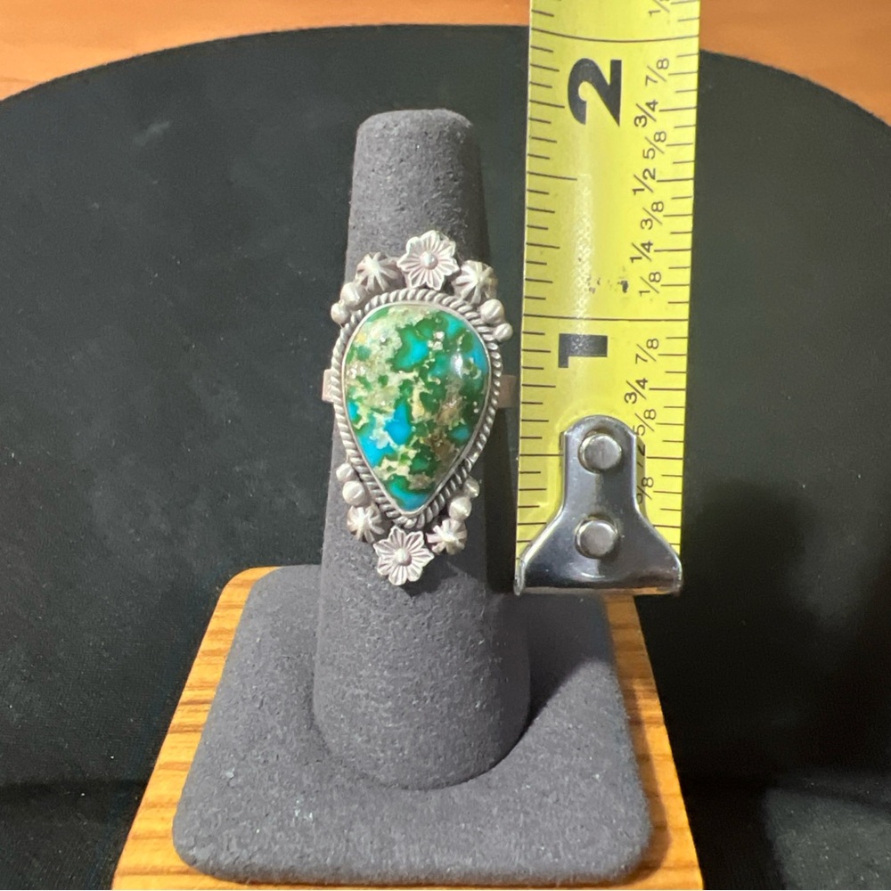 Sterling Silver Sonoran Mountain Gold Turquoise Adjustable Ring Size 6-8 - Picture 6 of 6